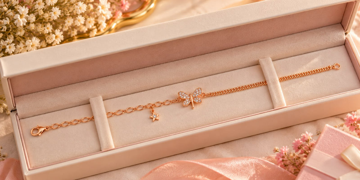 Rose Gold Butterfly Star Charm Bracelet