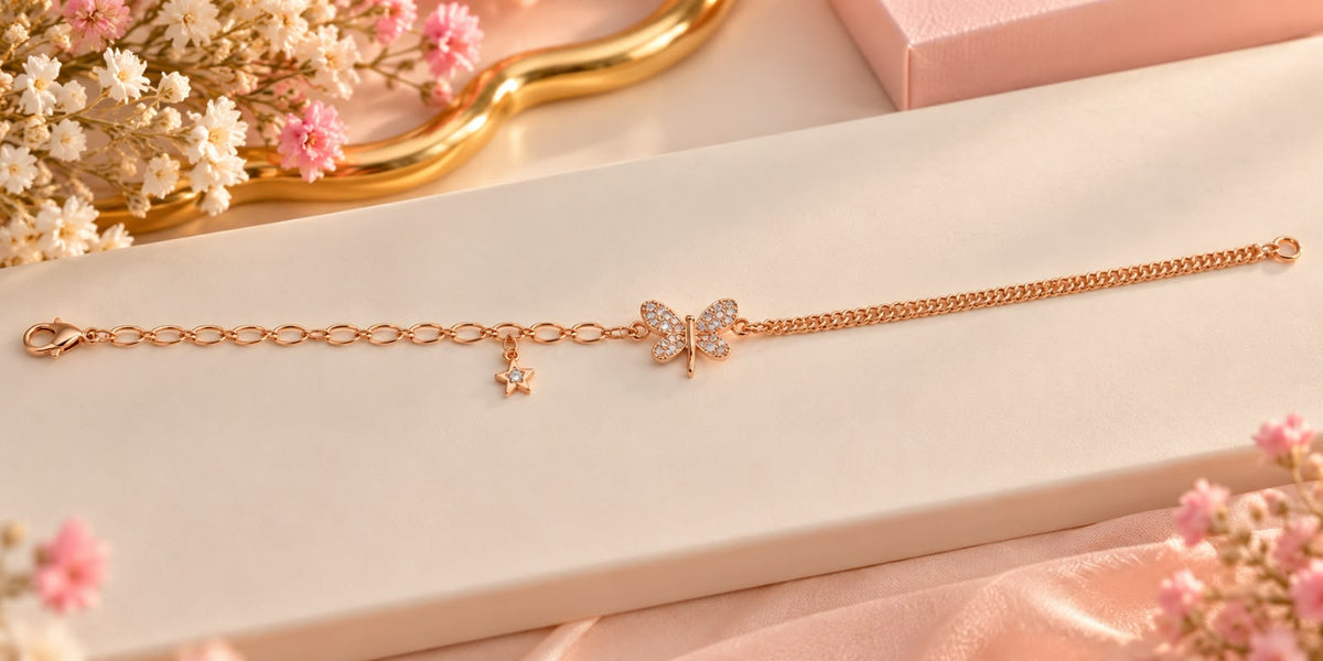 Rose Gold Butterfly Star Charm Bracelet