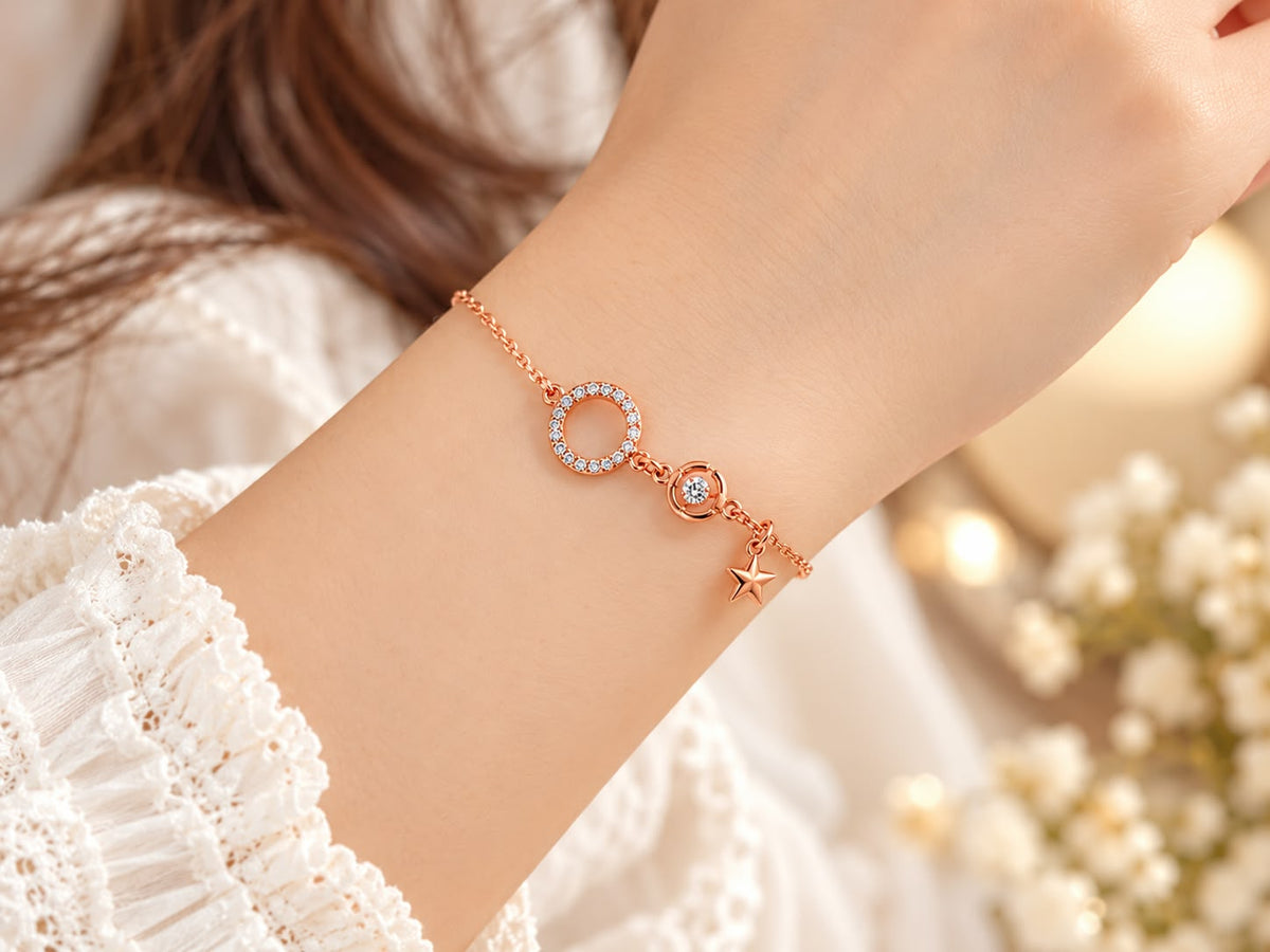 Rose Gold Crystal Star Charm Bracelet