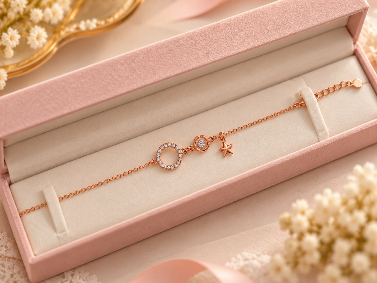 Rose Gold Crystal Star Charm Bracelet