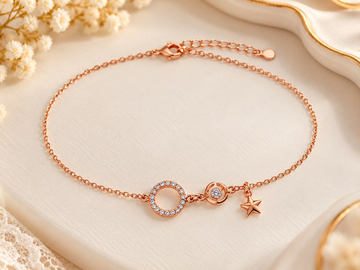 Rose Gold Crystal Star Charm Bracelet
