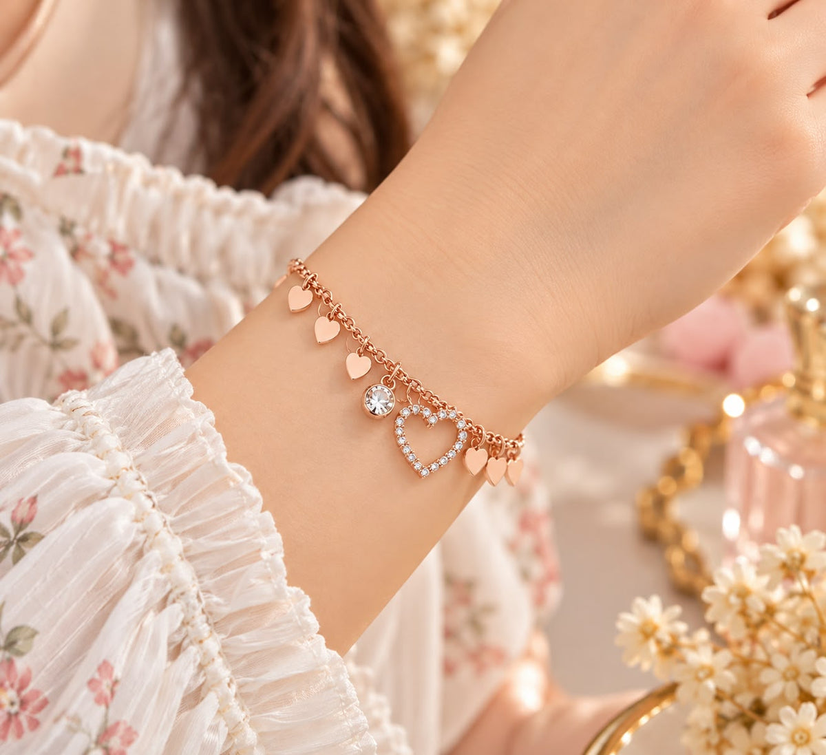 Rose Gold Multi Heart Charm Bracelet