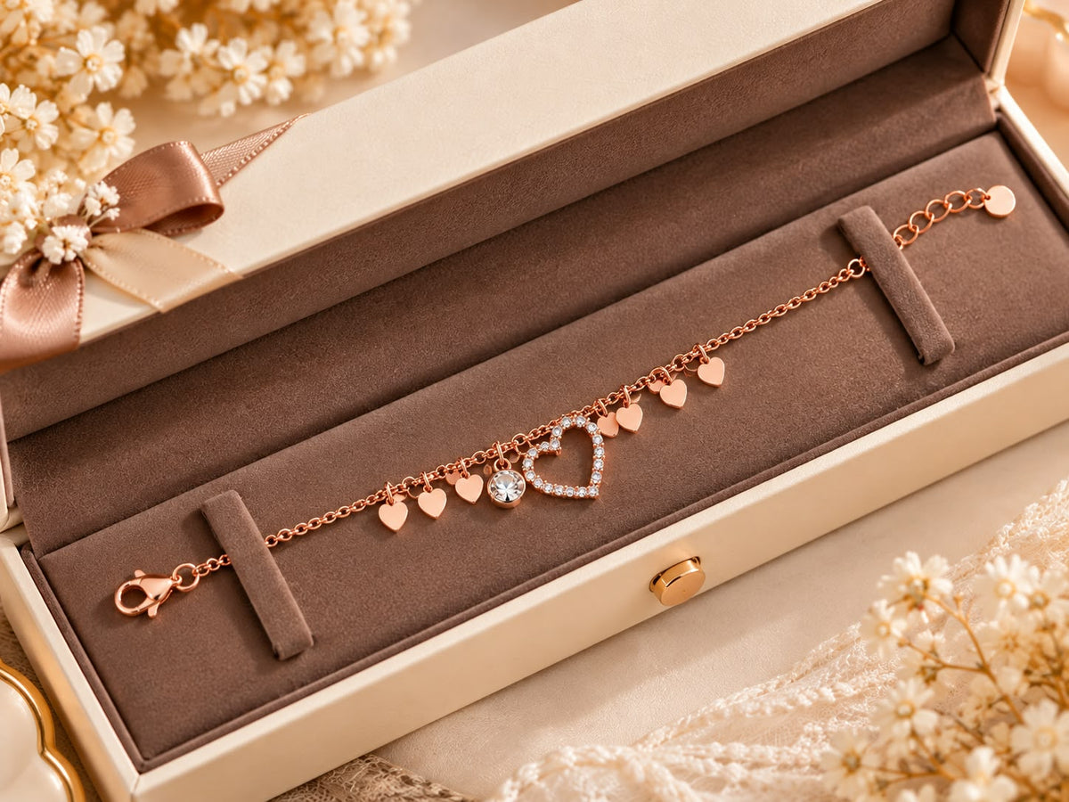 Rose Gold Multi Heart Charm Bracelet