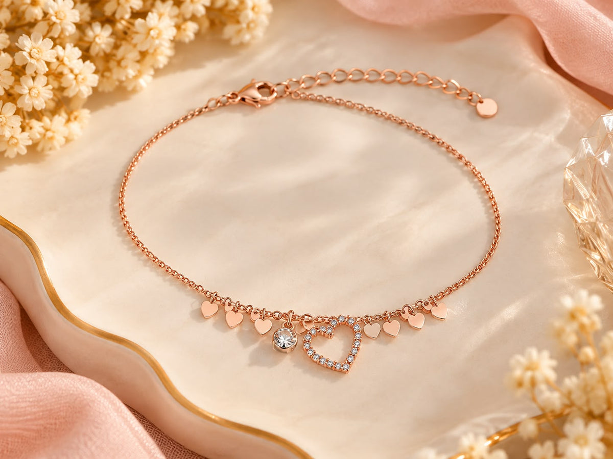 Rose Gold Multi Heart Charm Bracelet