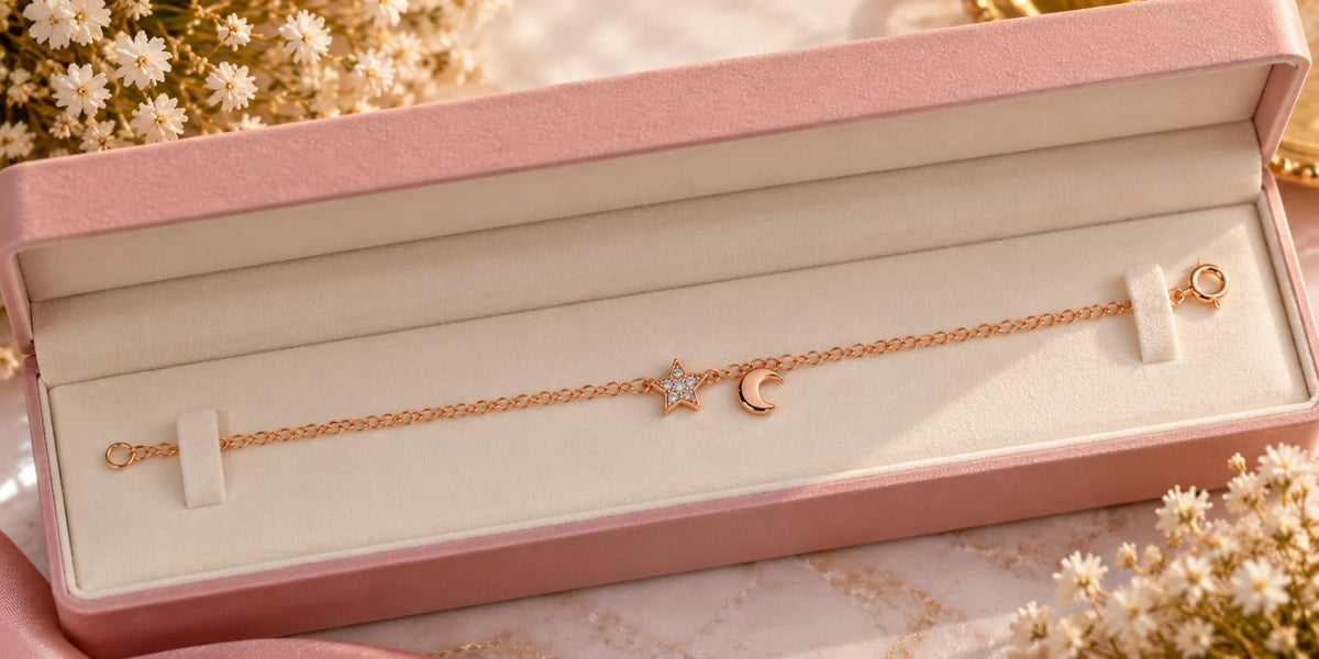 Rose Gold Star Moon Charm Bracelet