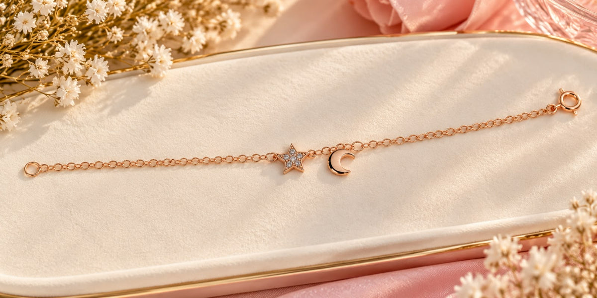 Rose Gold Star Moon Charm Bracelet