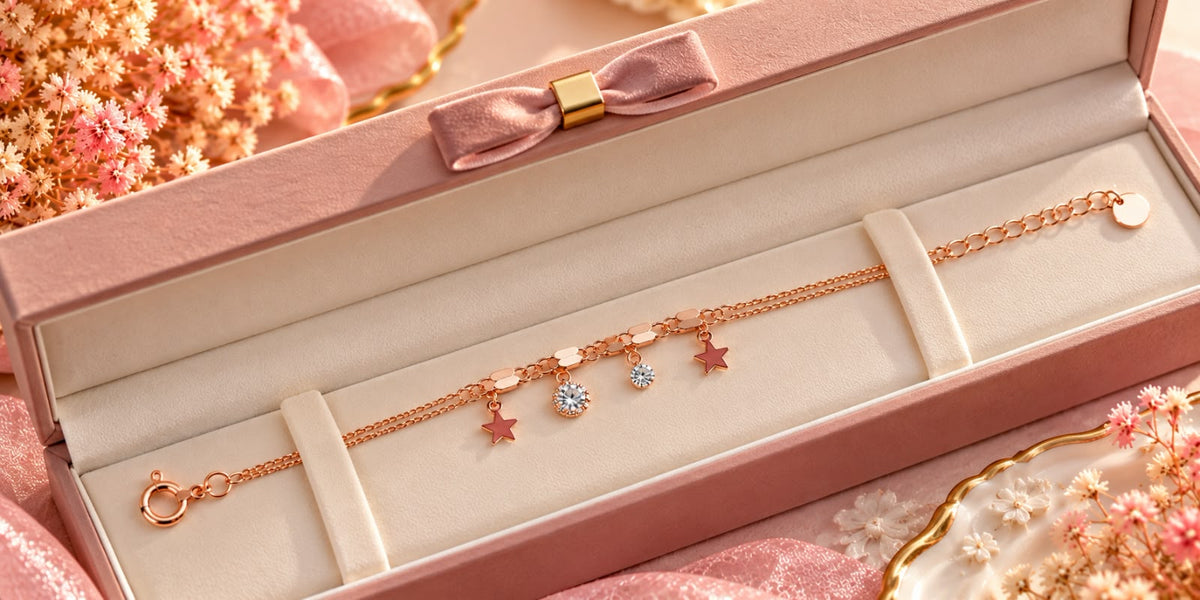 Rose Gold Star Crystal Charm Bracelet