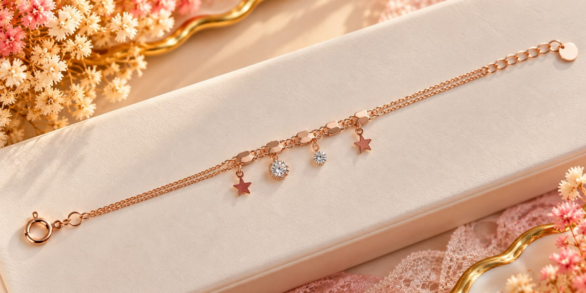 Rose Gold Star Crystal Charm Bracelet
