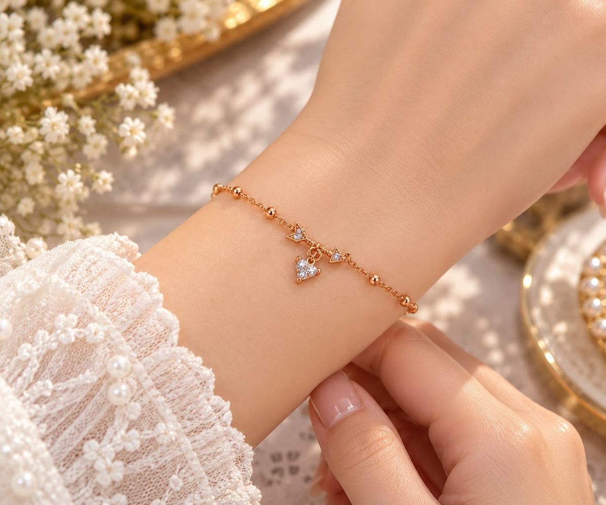 Rose Gold Crystal Heart Bow Bracelet