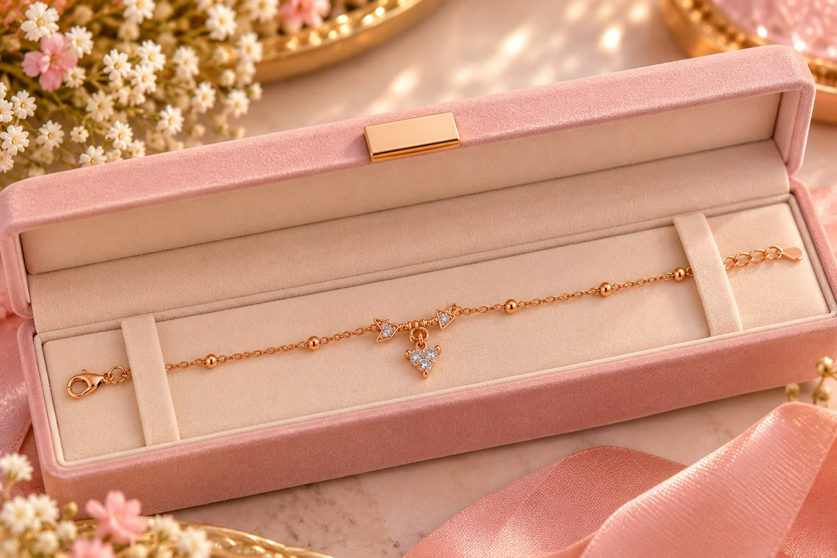 Rose Gold Crystal Heart Bow Bracelet