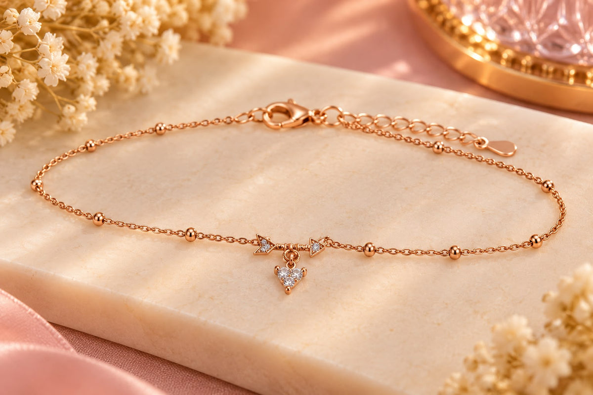 Rose Gold Crystal Heart Bow Bracelet