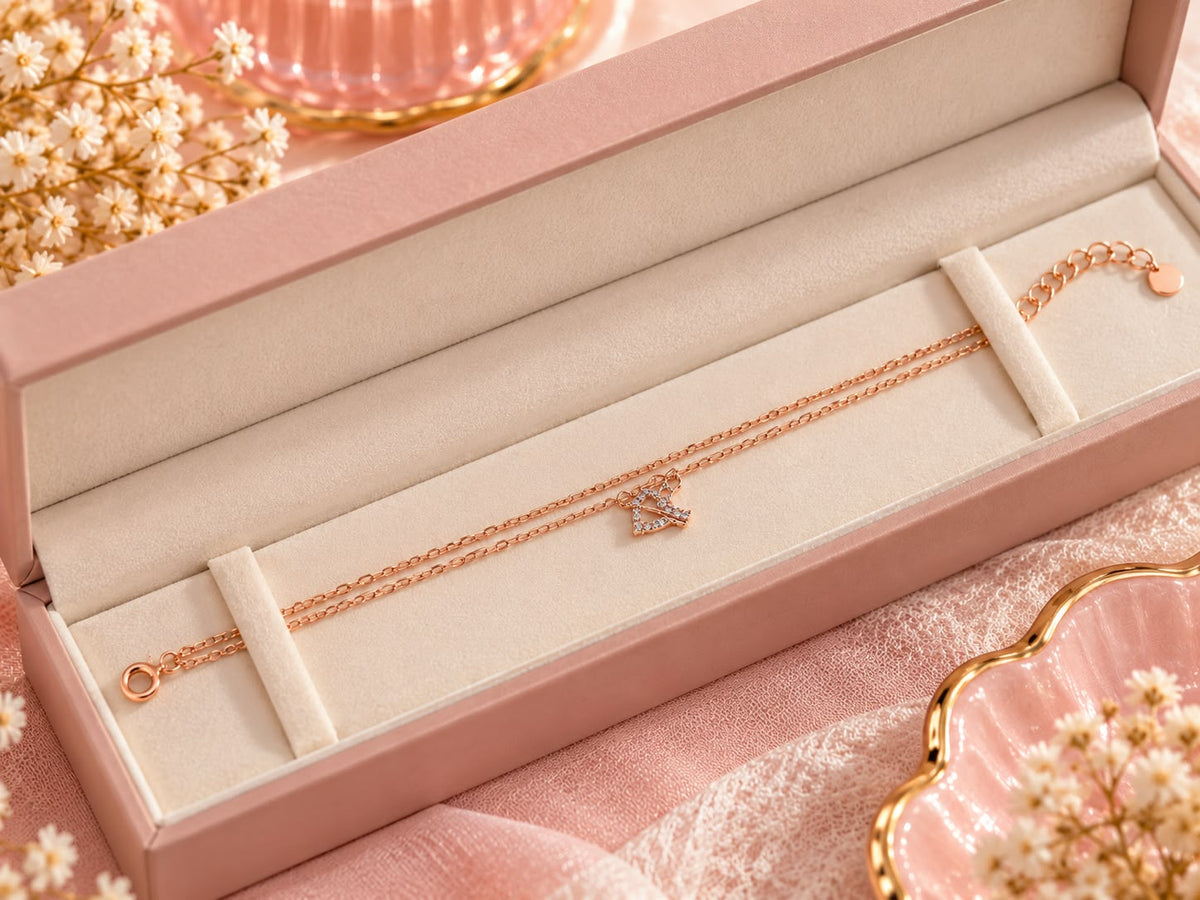 Rose Gold Crystal Bow Double Bracelet