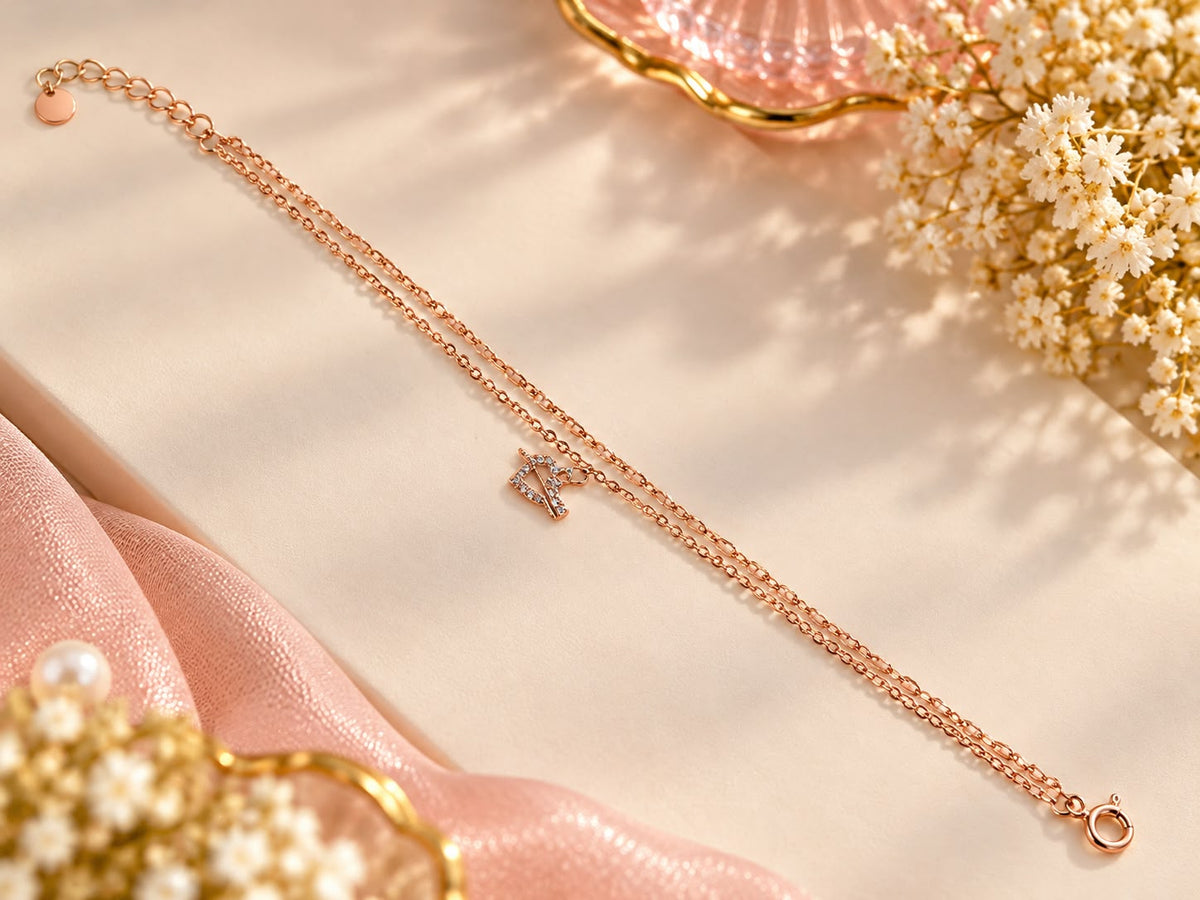Rose Gold Crystal Bow Double Bracelet