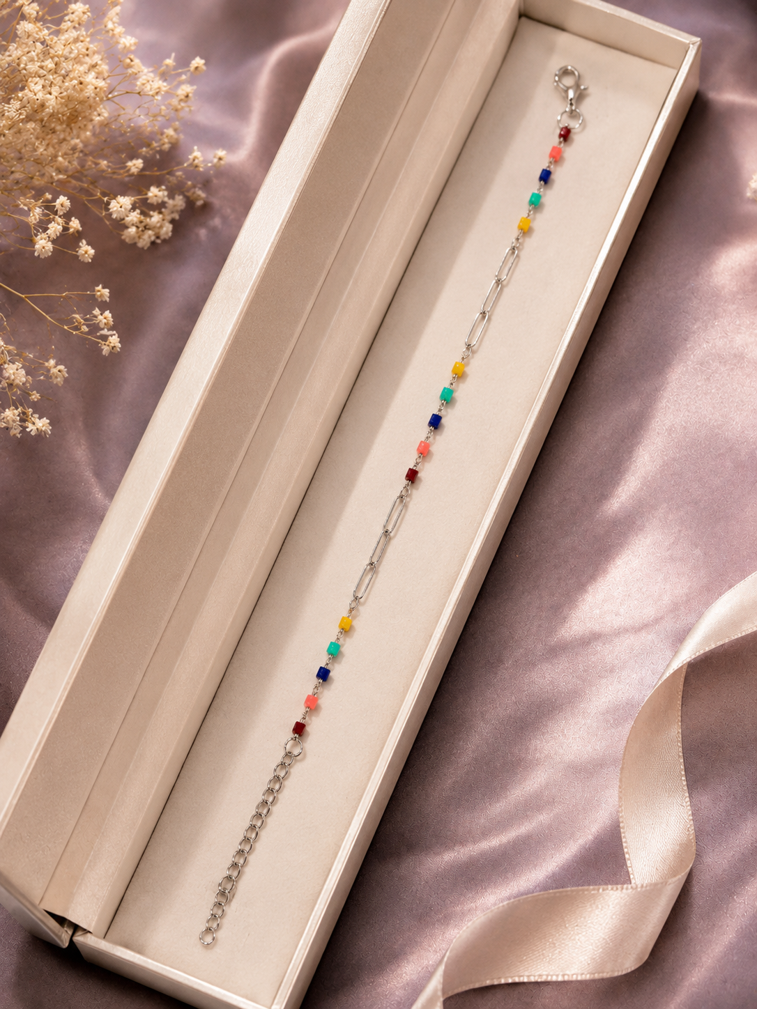 Multicolor Beaded Silver-Tone Bracelet