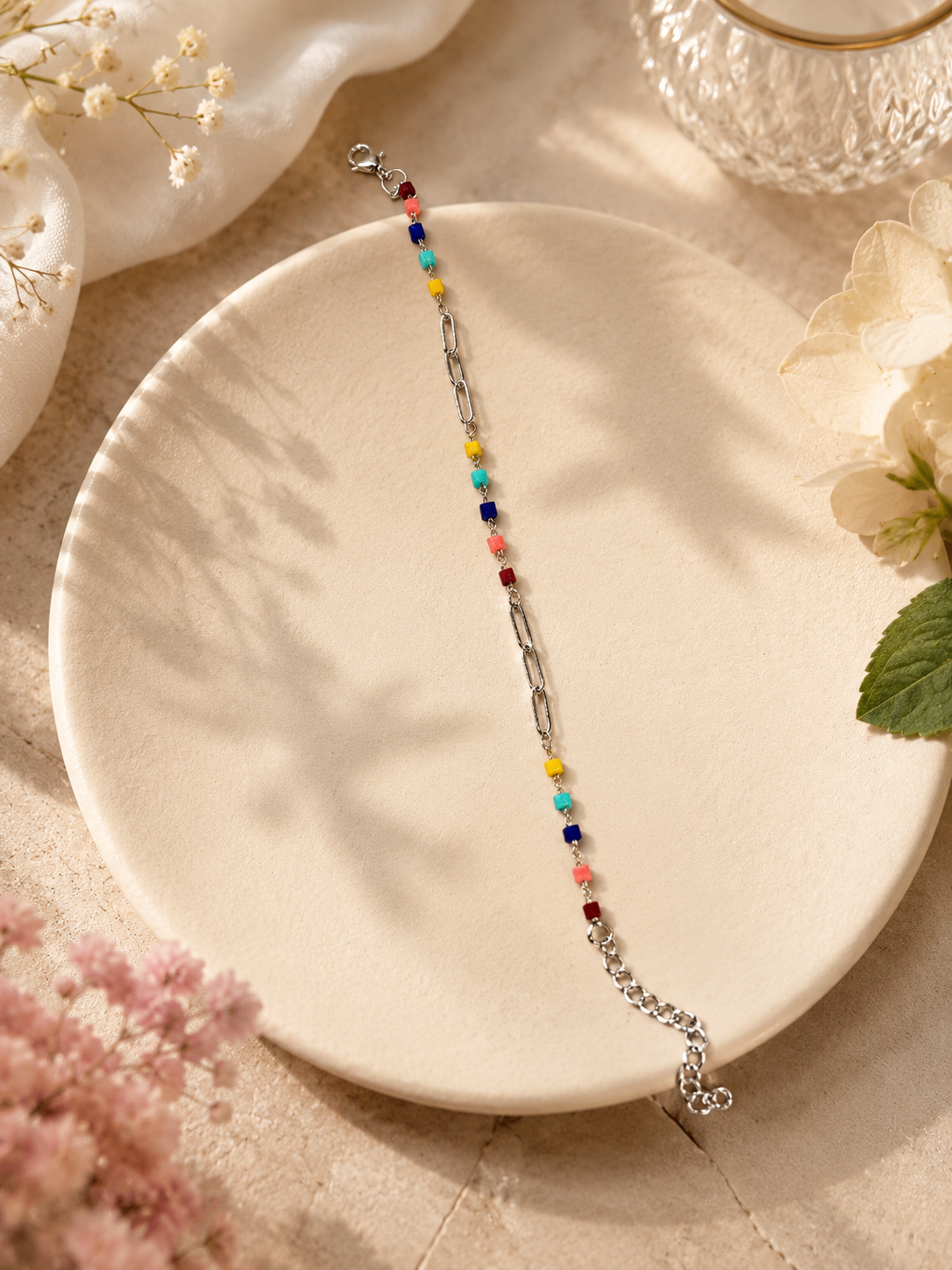 Multicolor Beaded Silver-Tone Bracelet