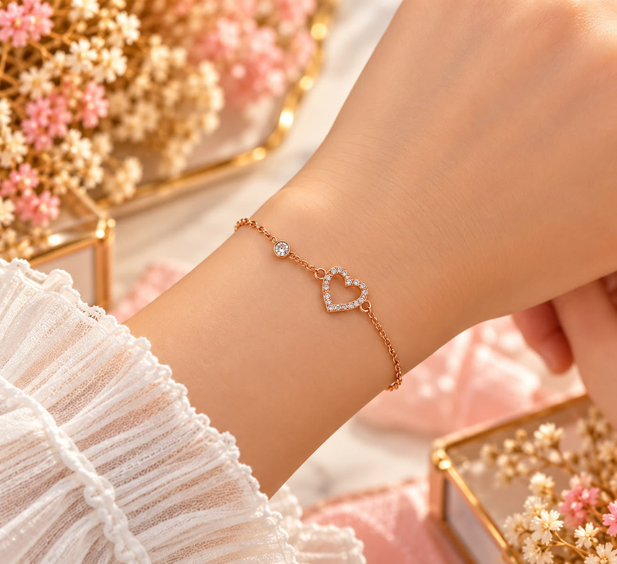 Rose Gold Crystal Heart Bracelet