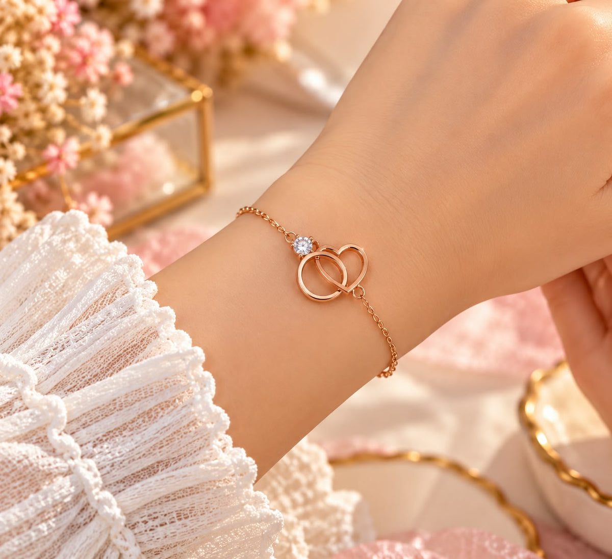 Rose Gold Interlocking Heart Bracelet