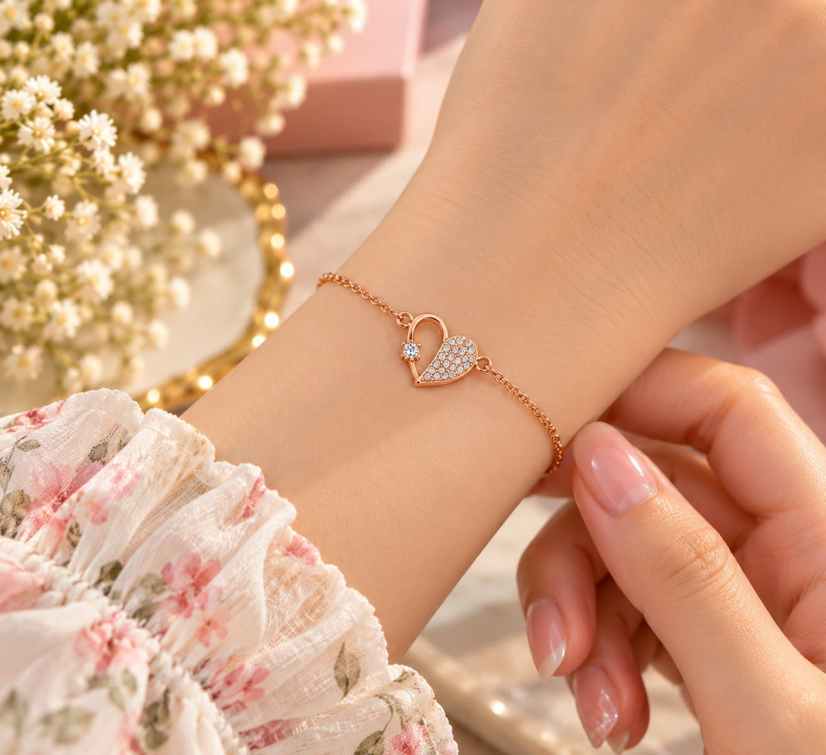Rose Gold Crystal Heart Bracelet