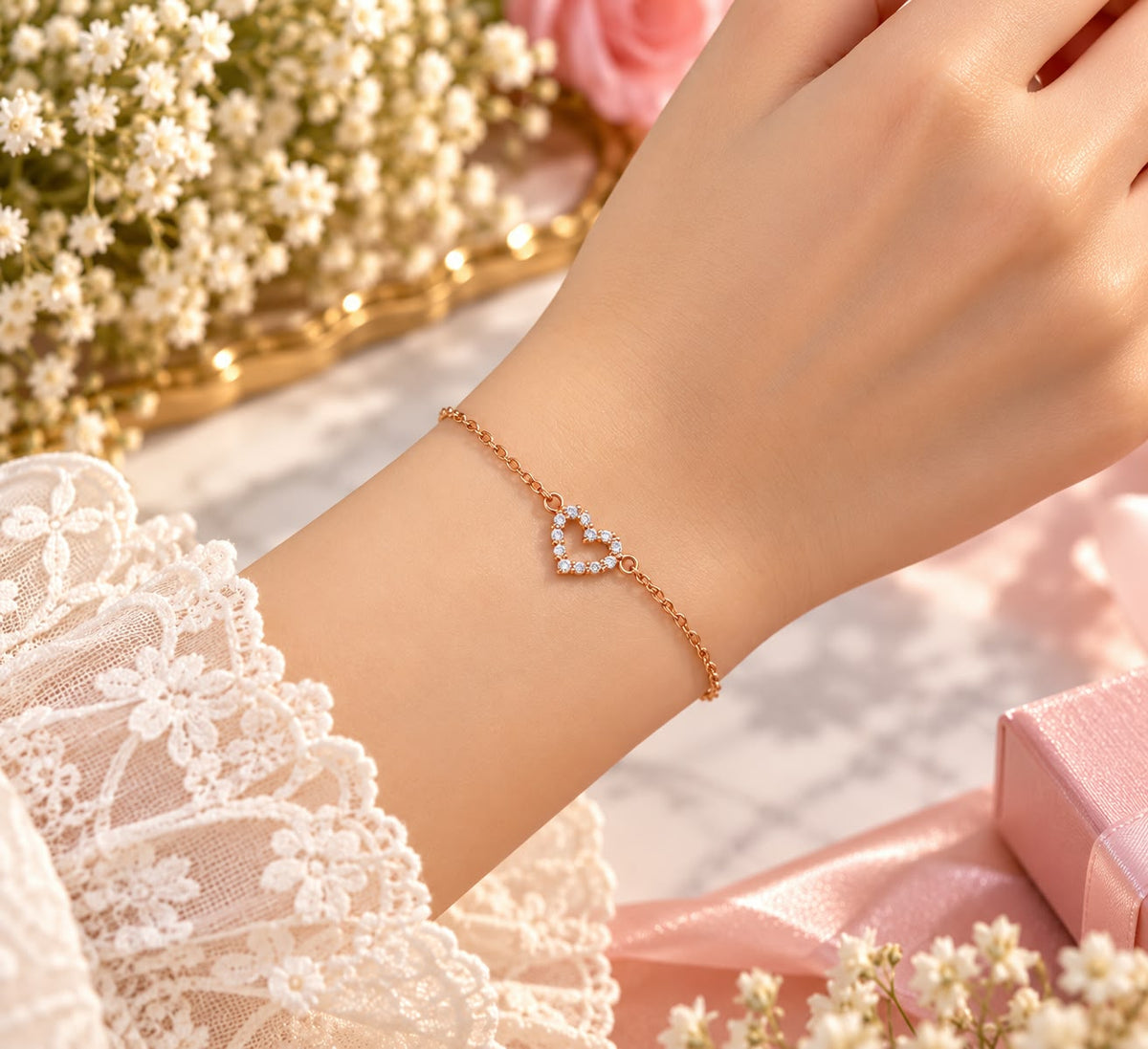 Rose Gold Crystal Heart Bracelet
