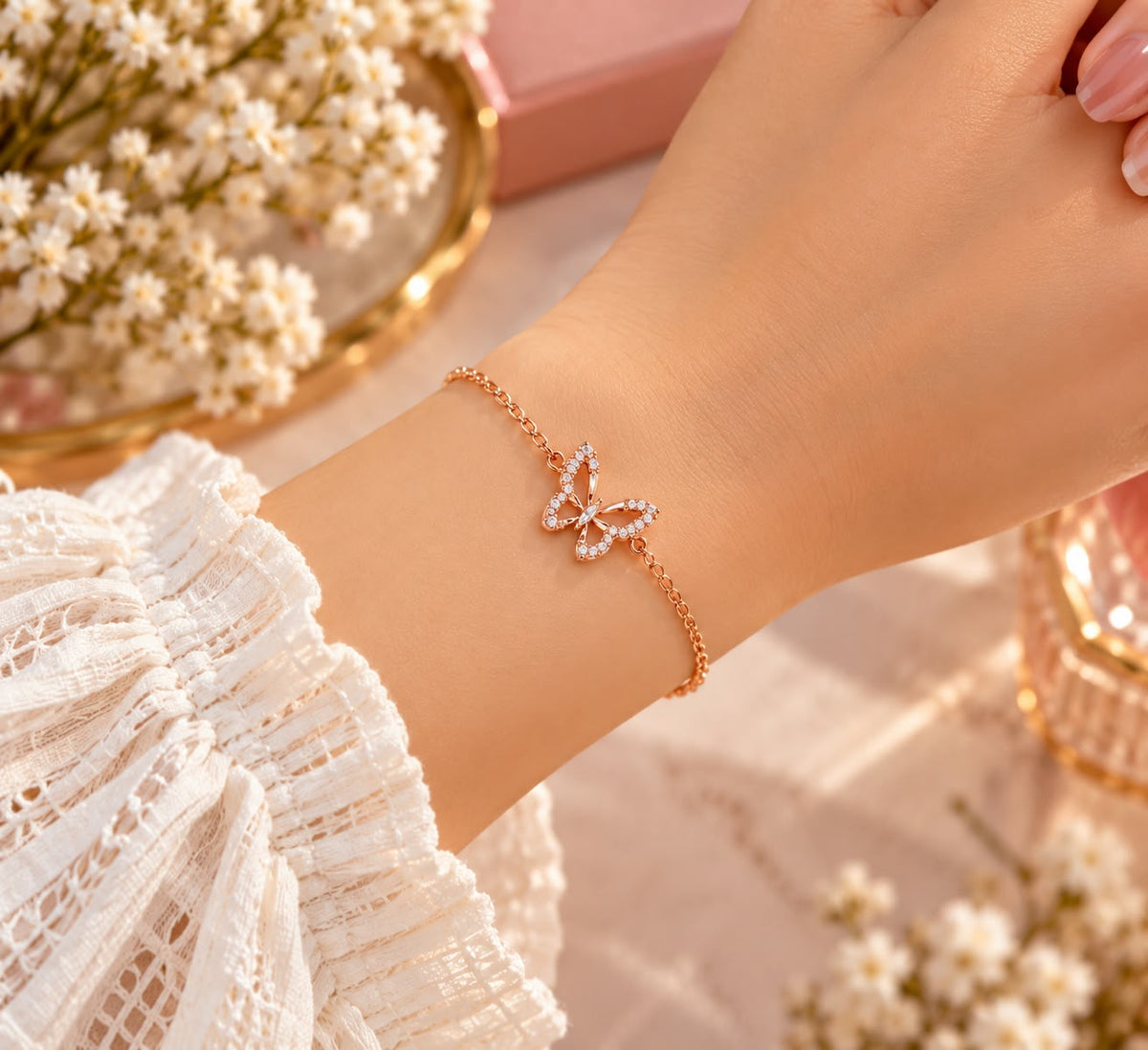 Rose Gold Crystal Butterfly Bracelet