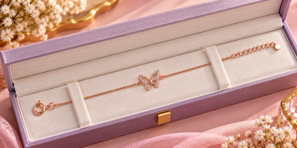 Rose Gold Crystal Butterfly Bracelet