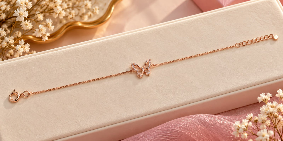 Rose Gold Crystal Butterfly Bracelet