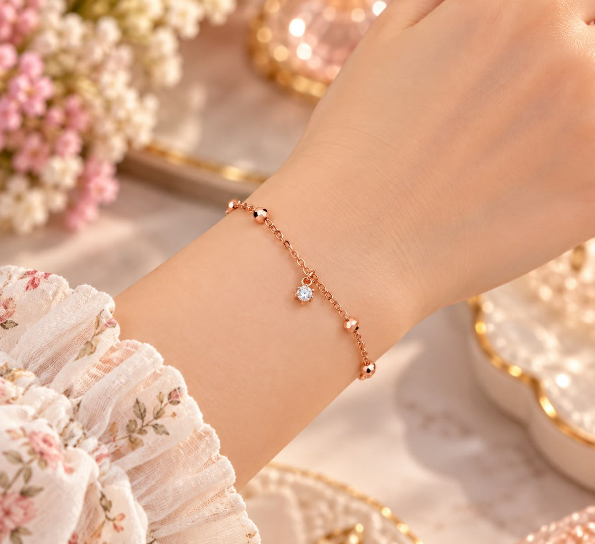 Rose Gold Crystal Beaded Bracelet