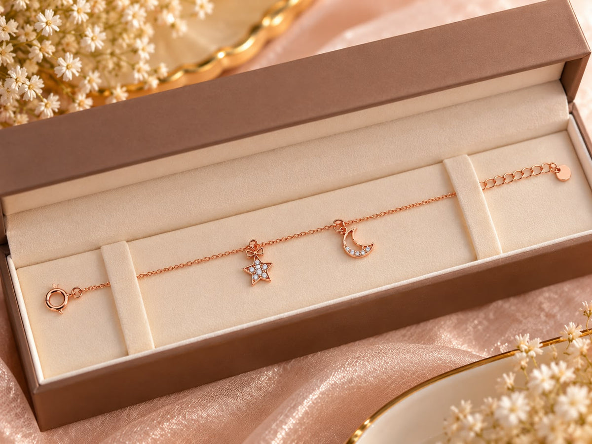Rose Gold Star & Moon Charm Bracelet