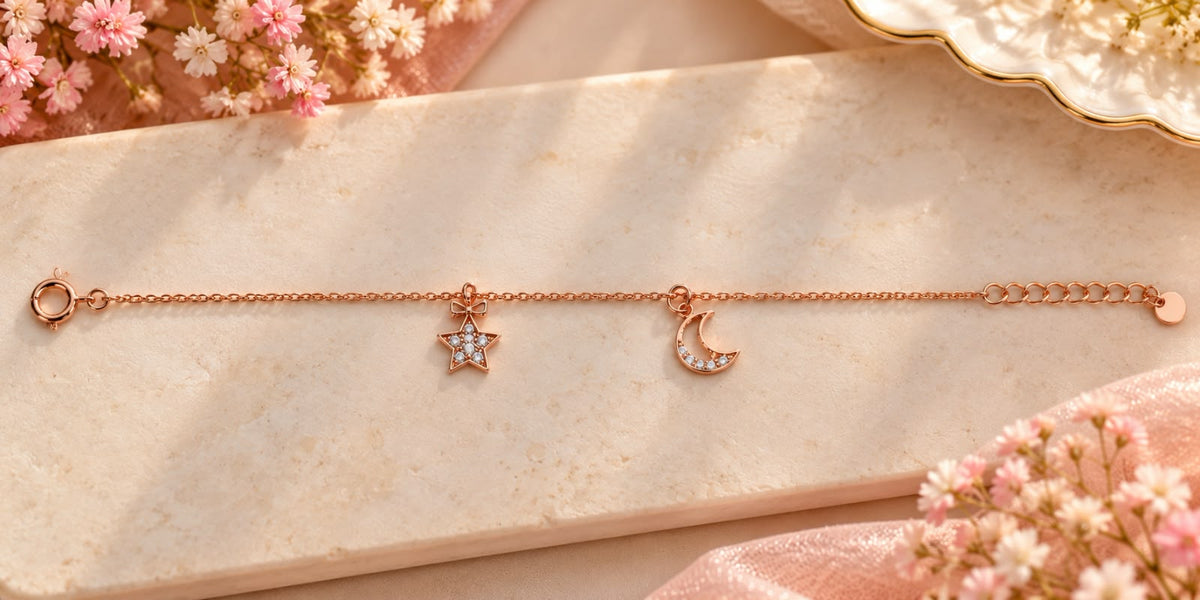 Rose Gold Star & Moon Charm Bracelet