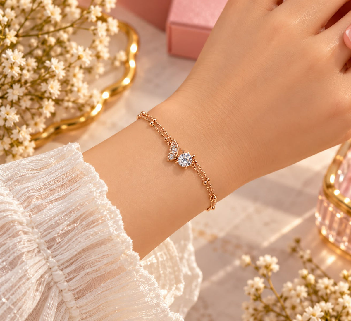Rose Gold Butterfly Crystal Bracelet