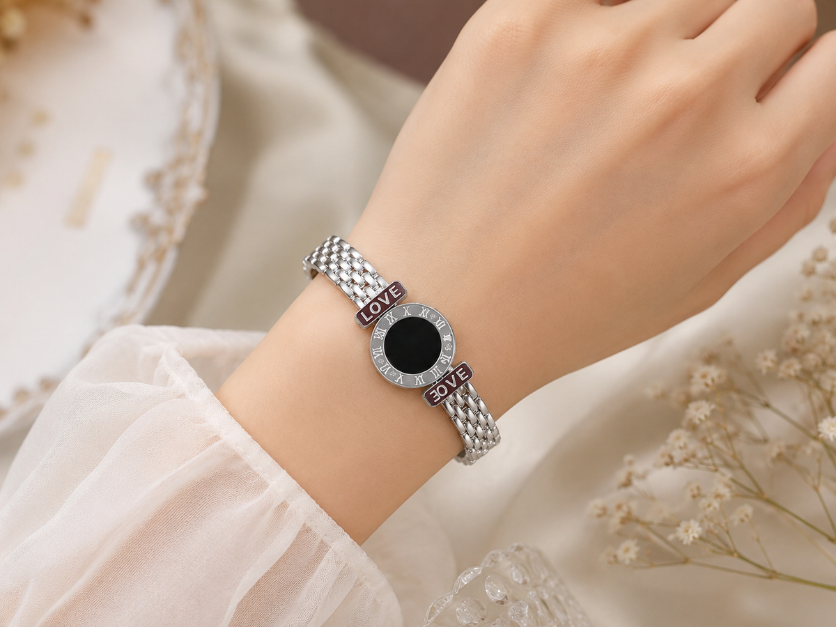 Silver-Tone LOVE Roman Numeral Bracelet