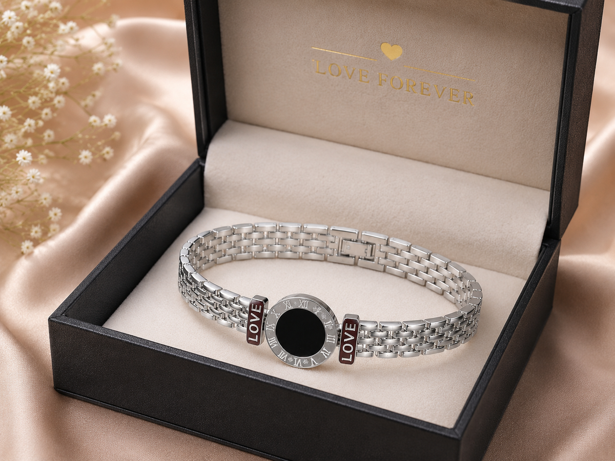 Silver-Tone LOVE Roman Numeral Bracelet