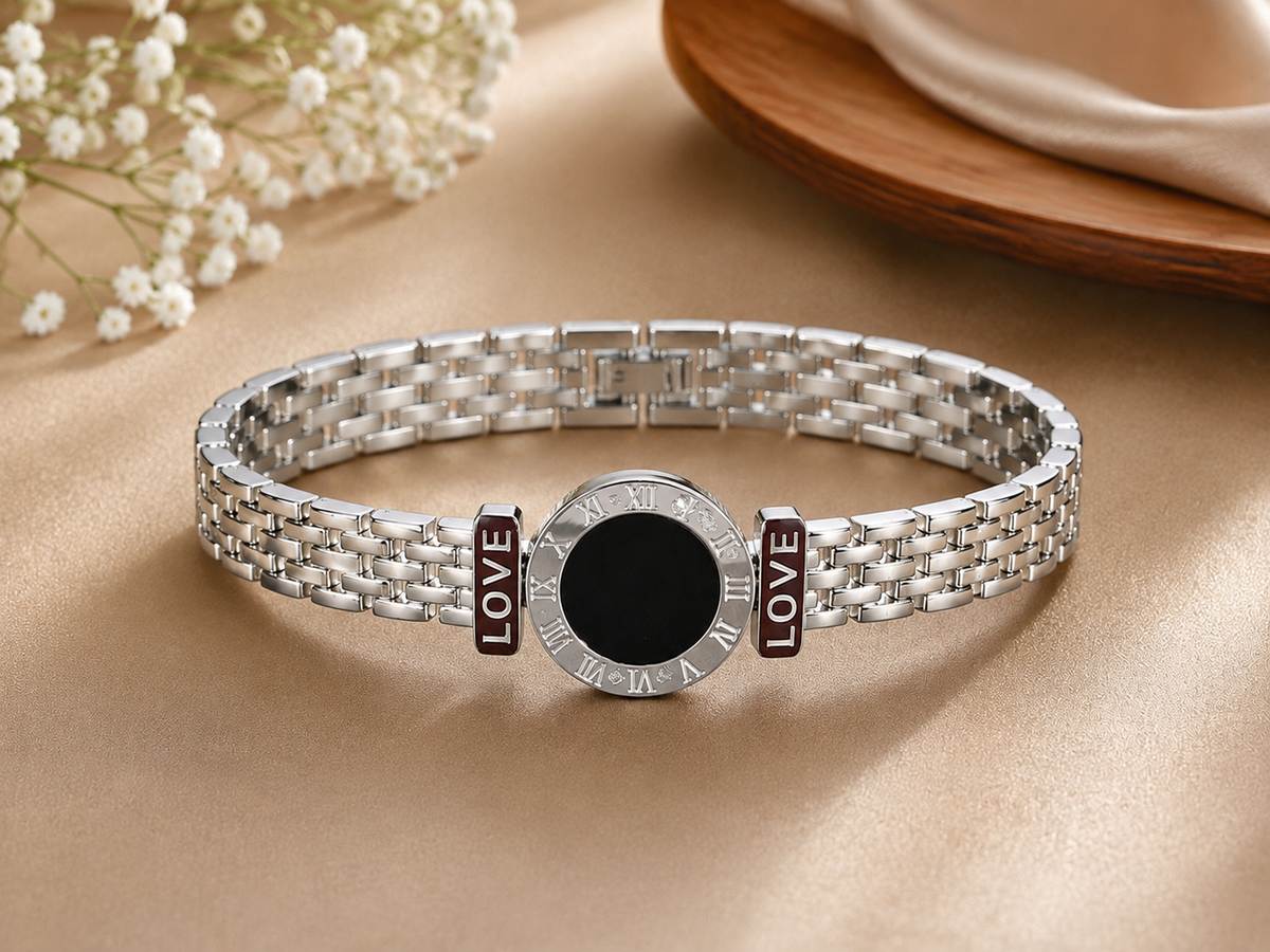 Silver-Tone LOVE Roman Numeral Bracelet
