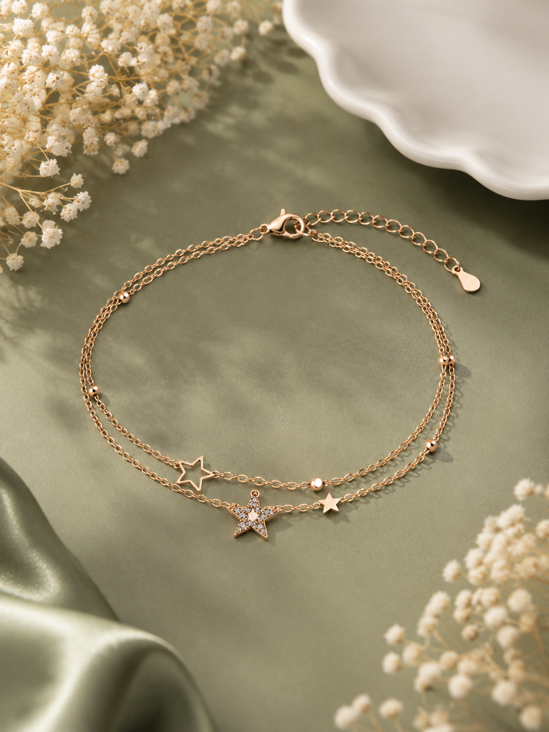 Rose Gold Double Layer Star Charm Anklet