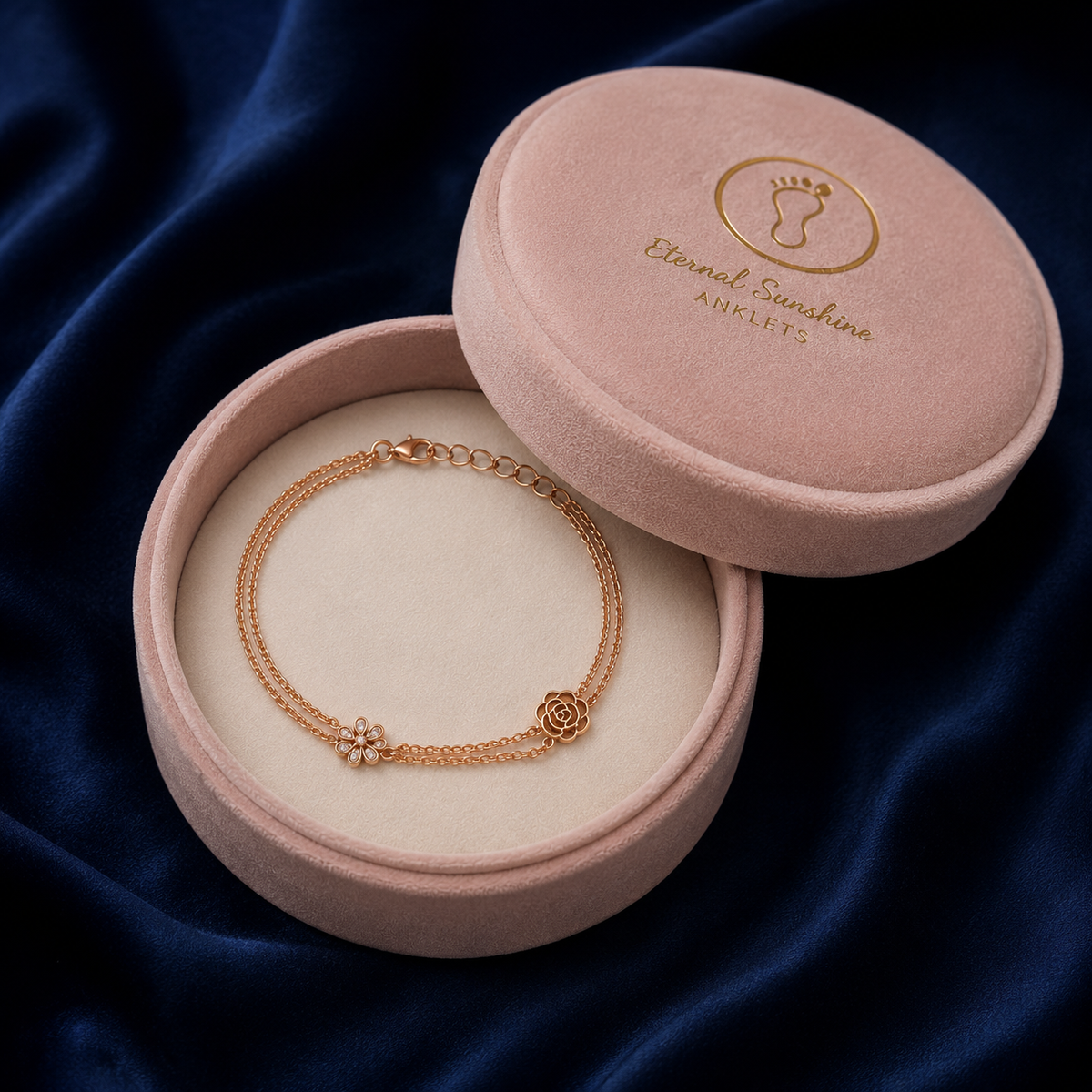 Elegant Rose Gold Double Layer Flower & Rose Charm Anklet