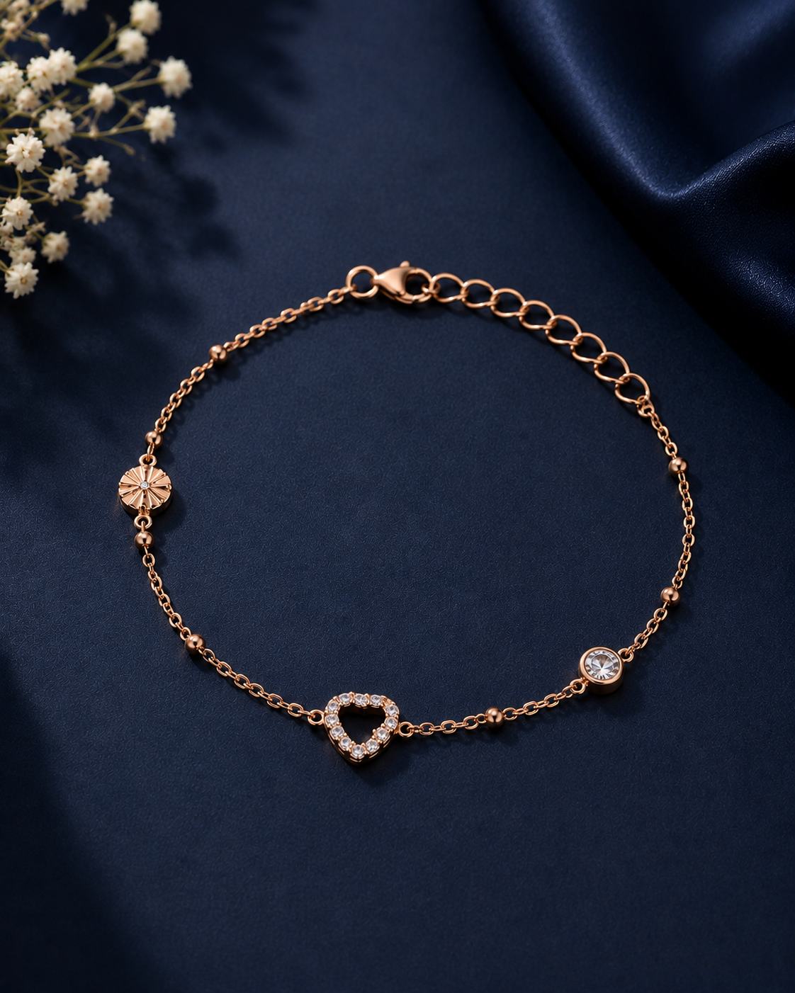 Elegant Rose Gold Heart Charm Anklet