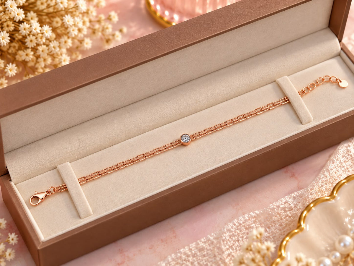 Rose Gold Double Chain Crystal Bracelet