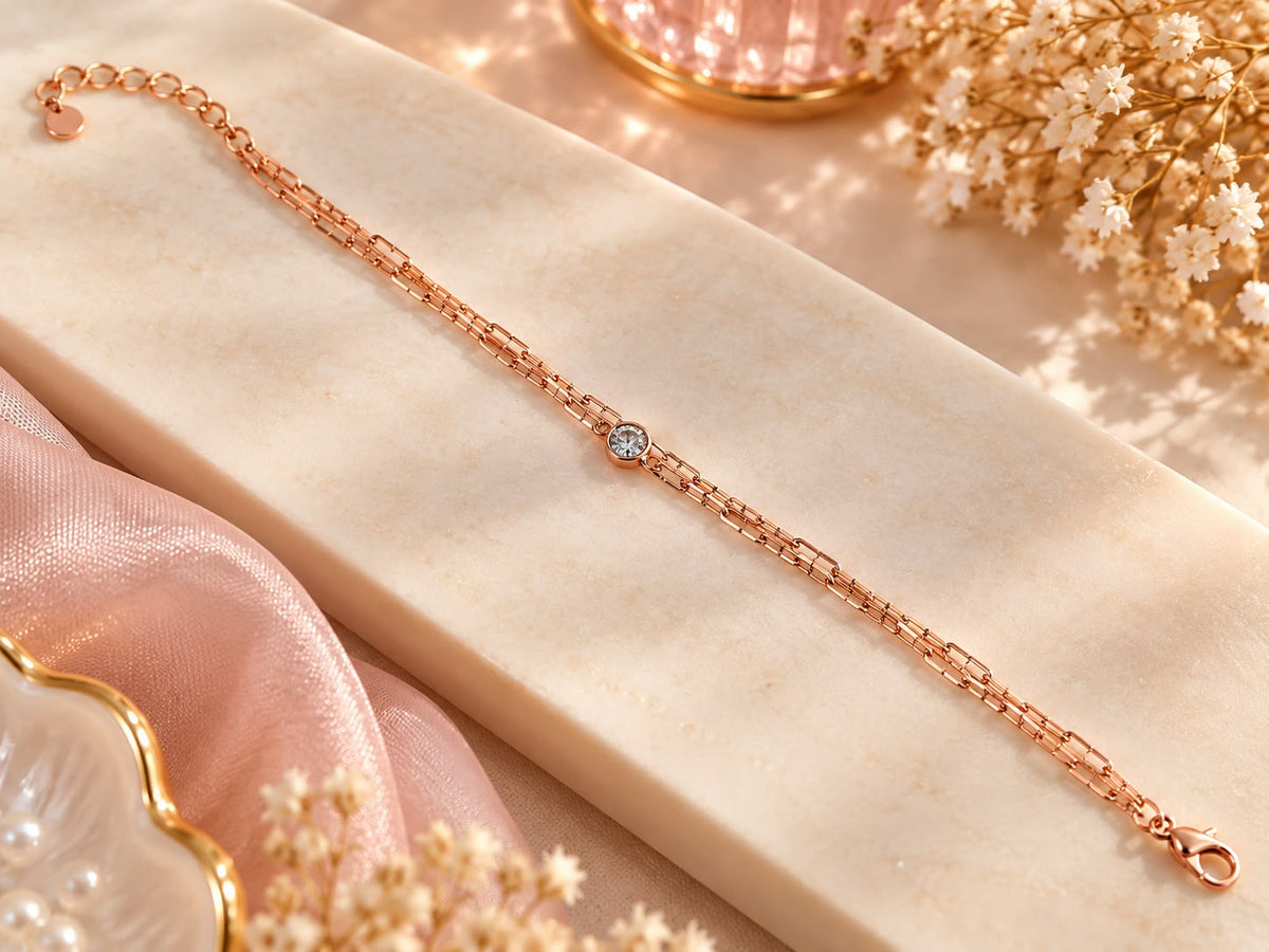 Rose Gold Double Chain Crystal Bracelet