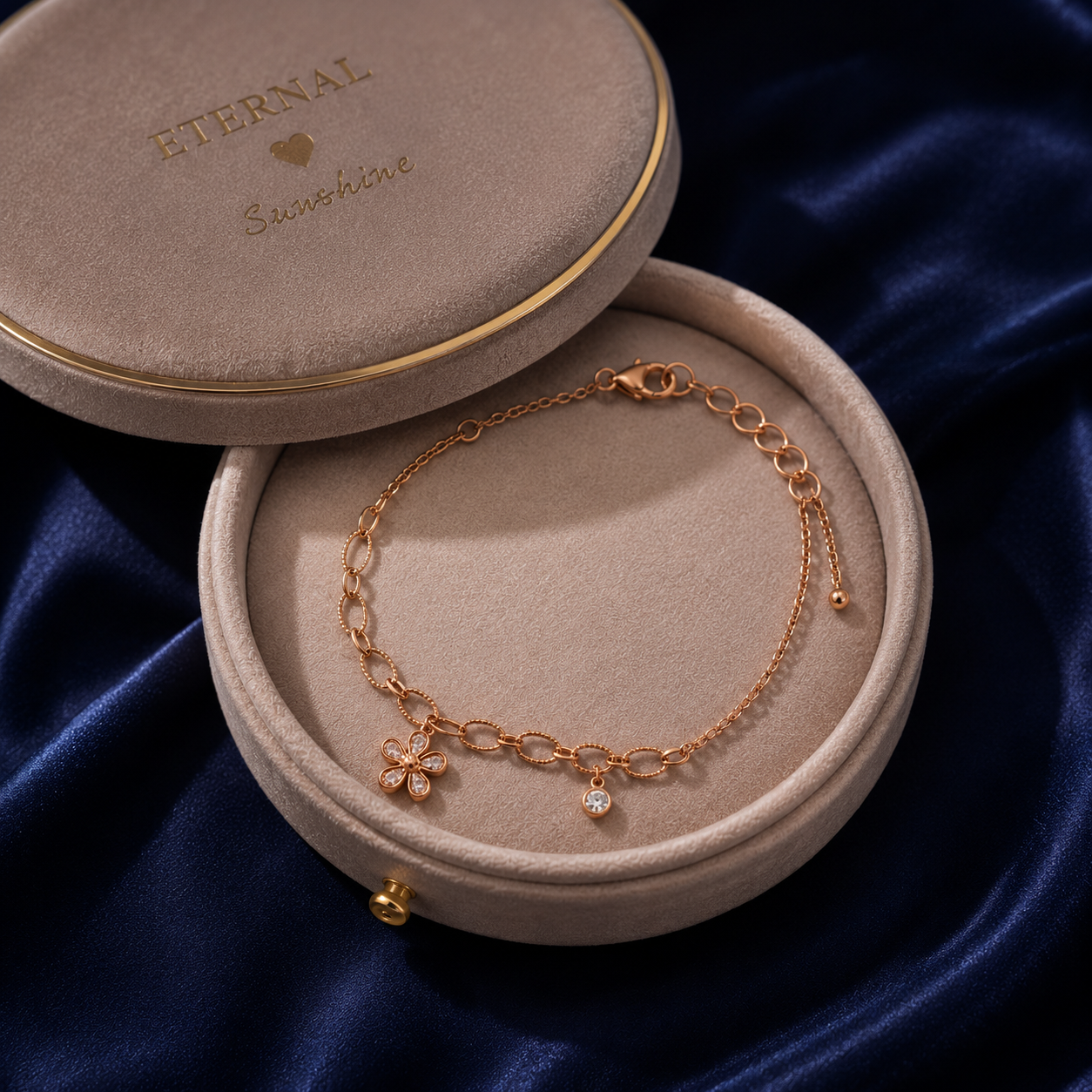 Rose Gold Floral Charm Chain Anklet