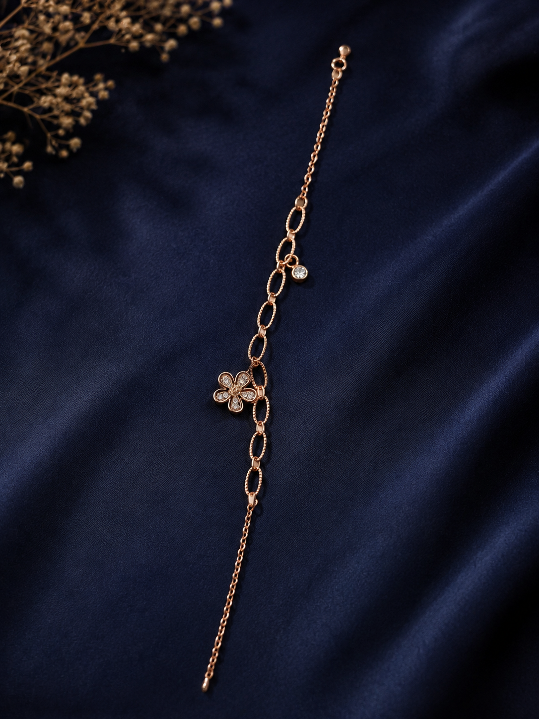 Rose Gold Floral Charm Chain Anklet