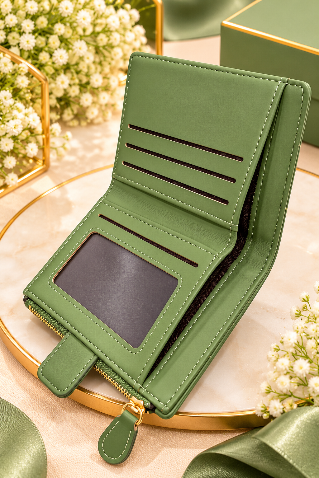 Green Zipper Bifold Wallet