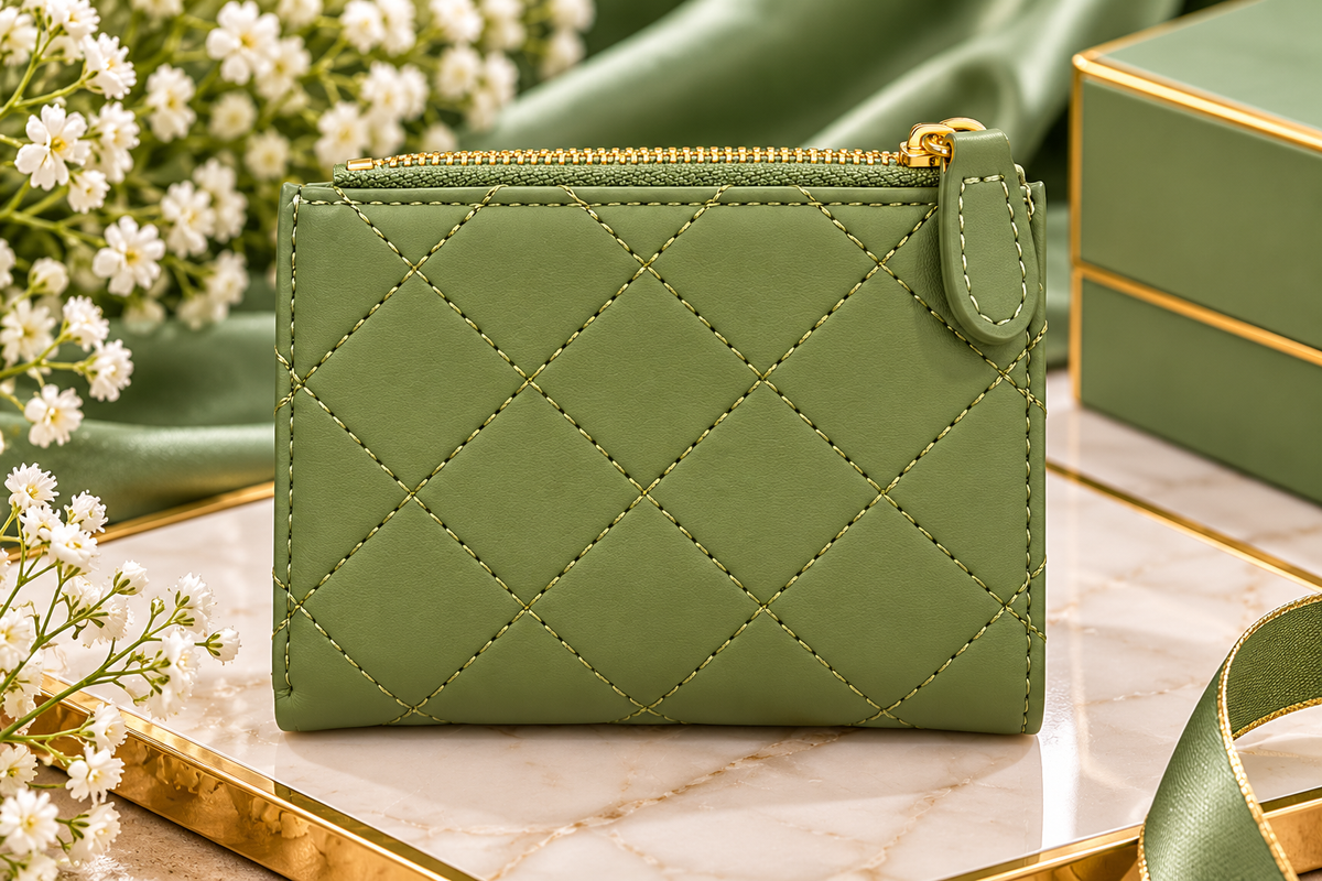 Green Zipper Bifold Wallet
