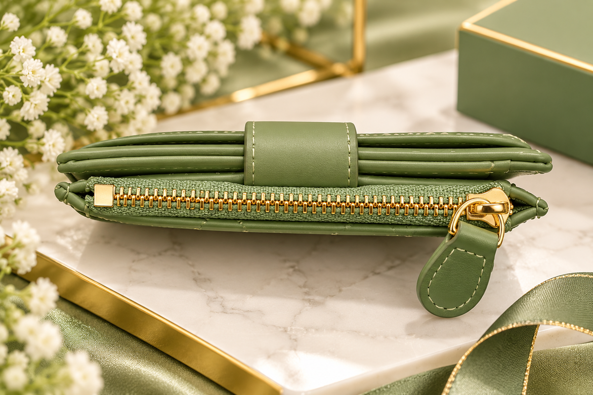 Green Zipper Bifold Wallet