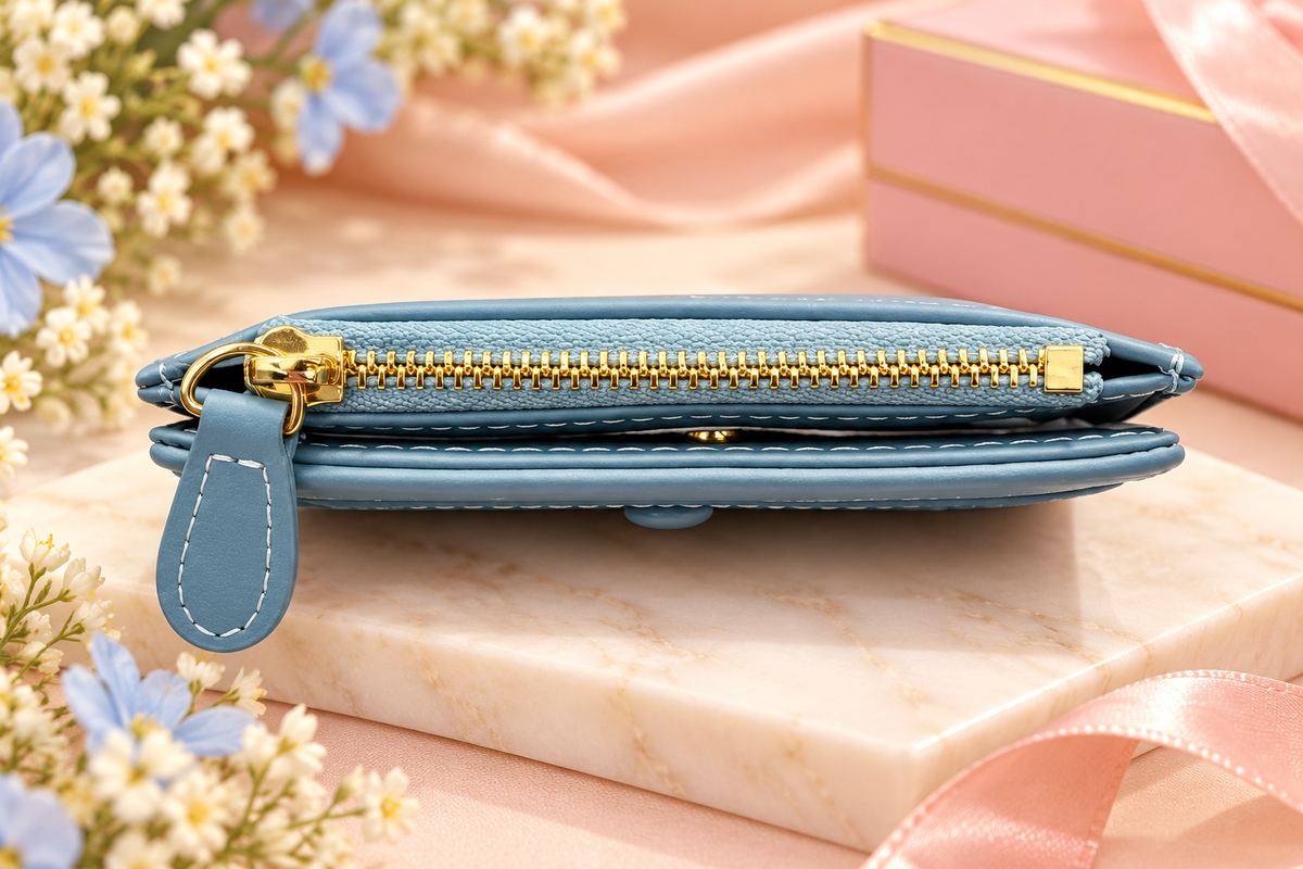 Blue Zipper Bifold Wallet