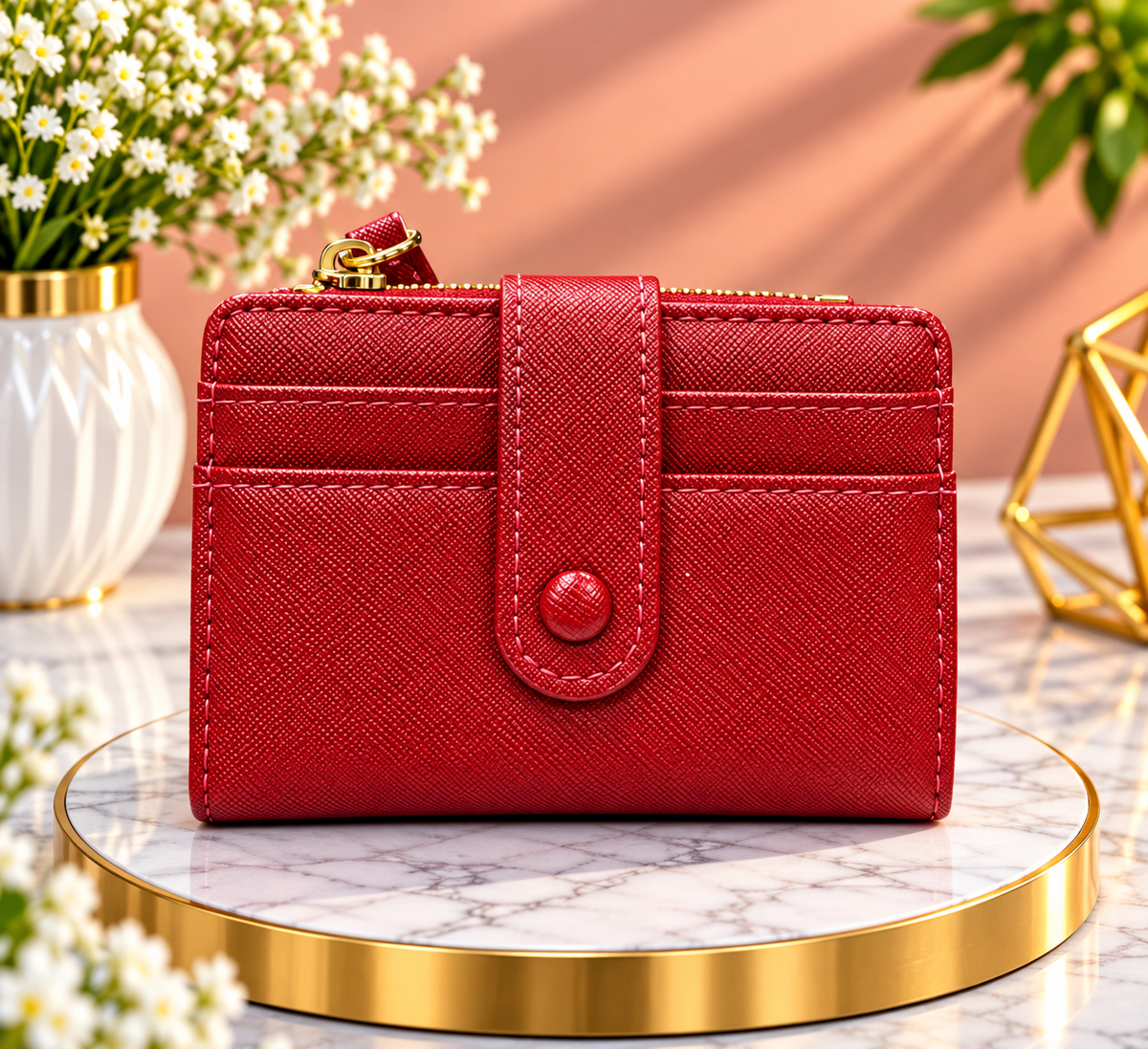 Red Bifold Zipper Wallet