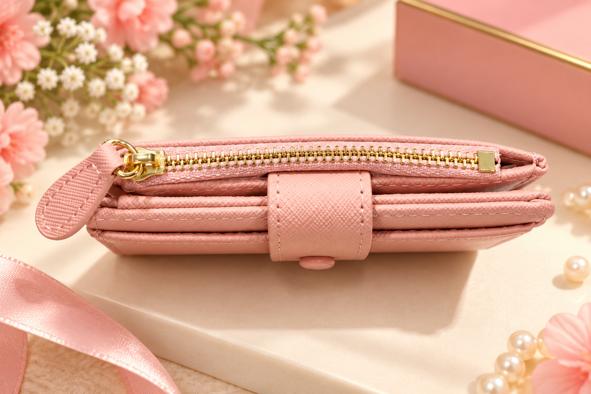 Pink Bifold Zipper Wallet