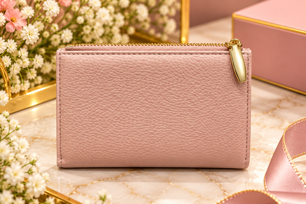 Pink Bifold Zipper Wallet
