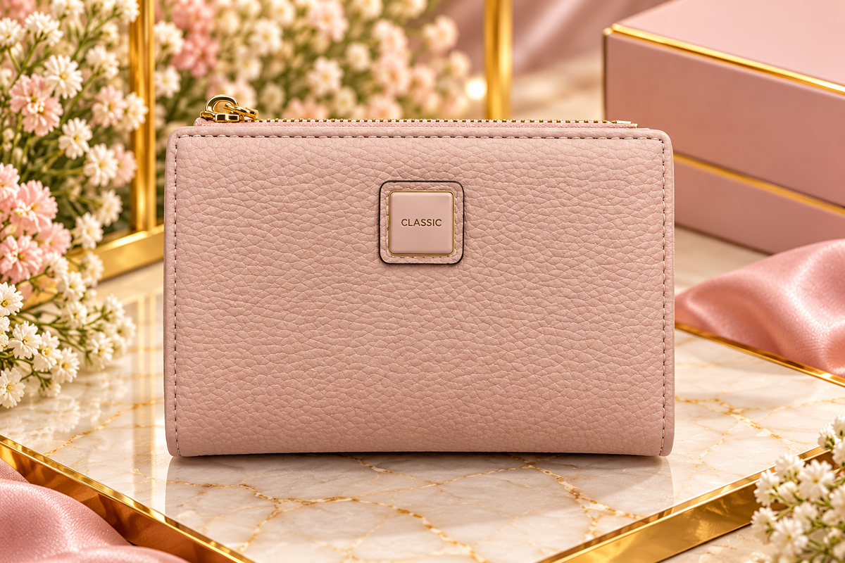 Pink Bifold Zipper Wallet