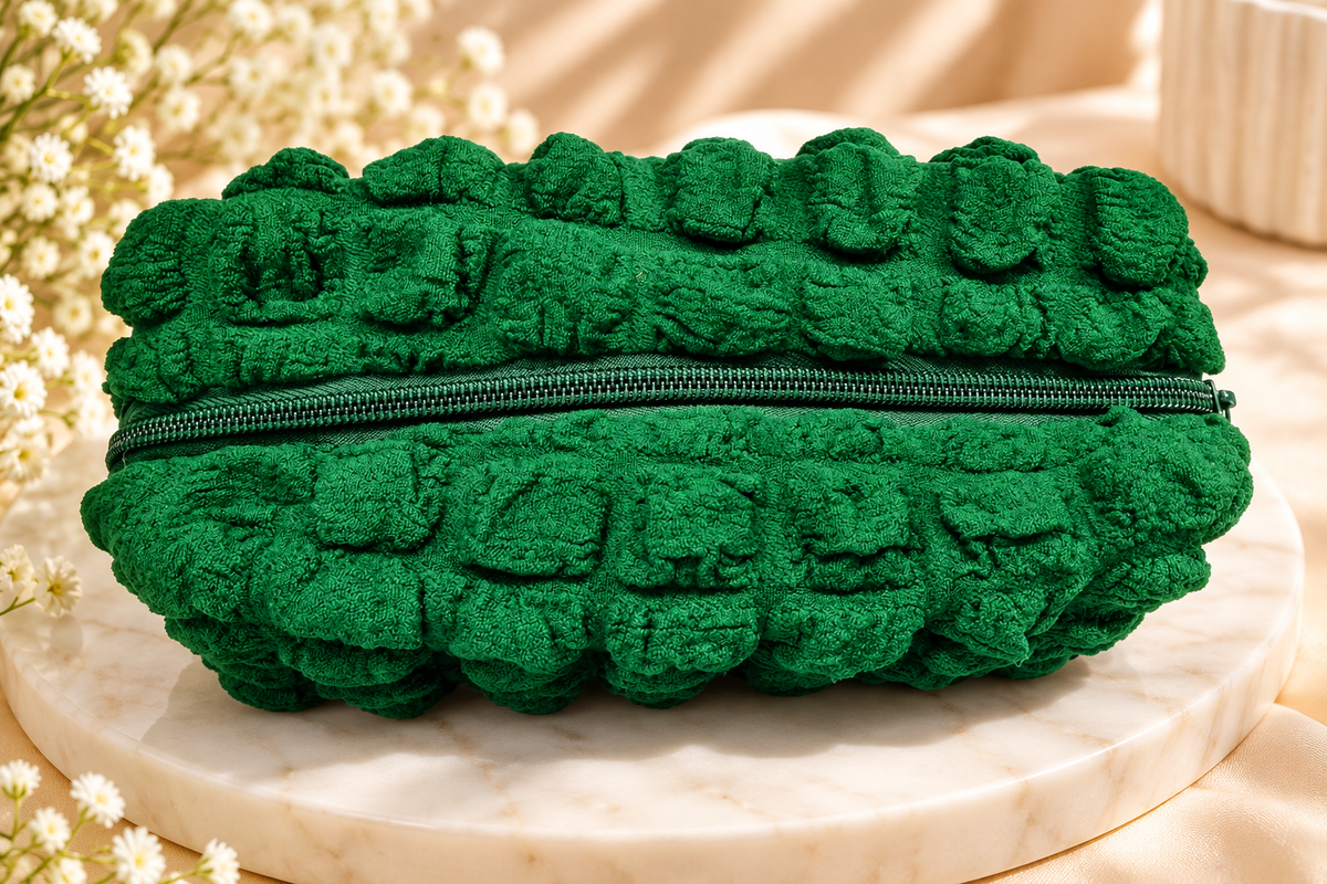 Green Textured Makeup Pouch