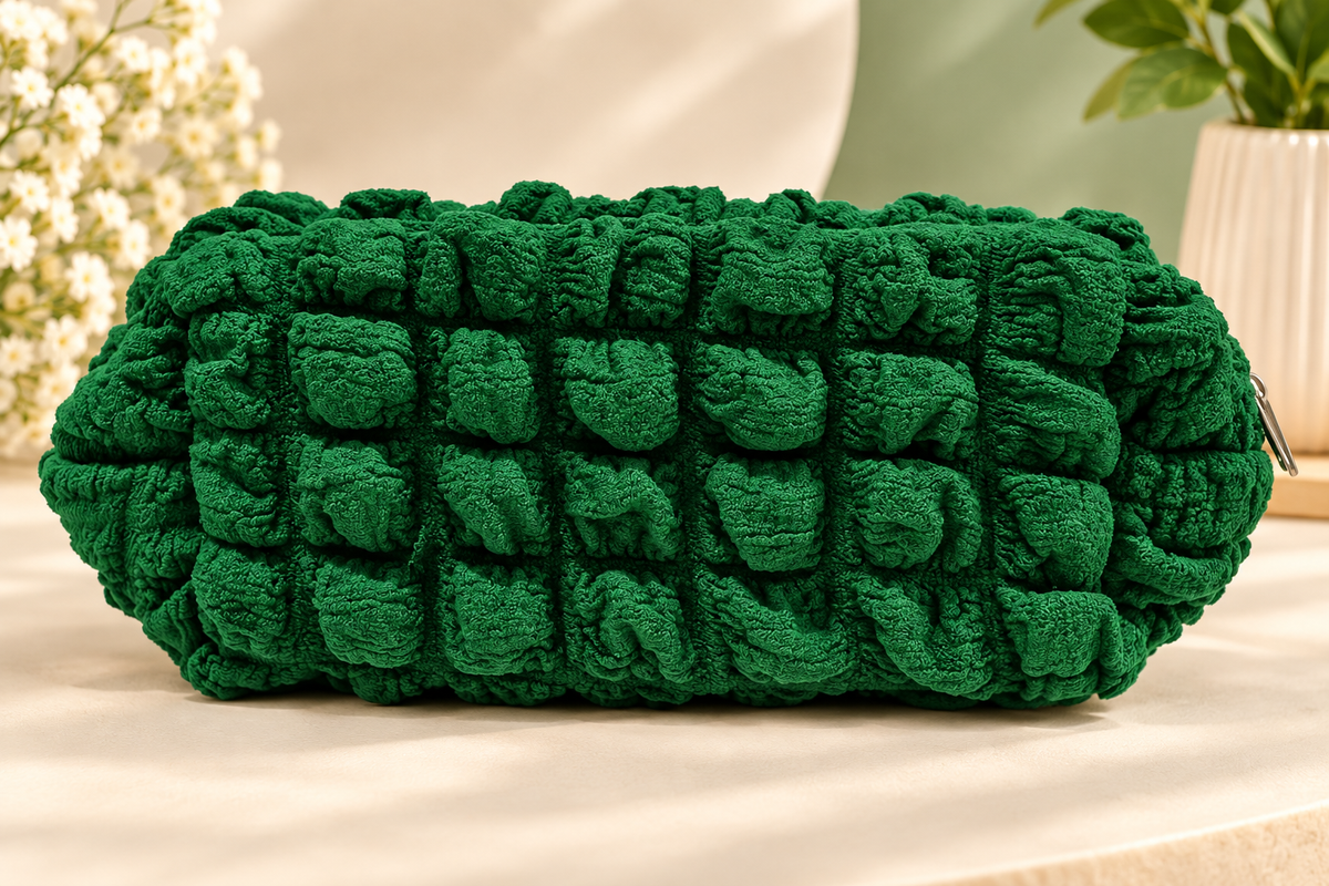 Green Textured Makeup Pouch